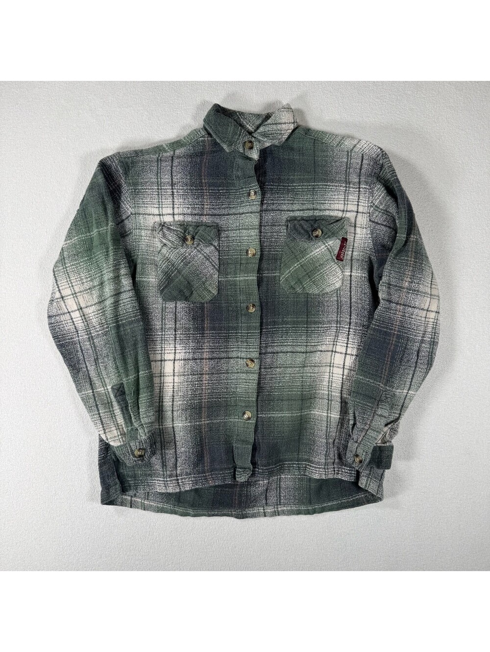UnionBay Flannel Shirt Large Green Gray Plaid Button Up
